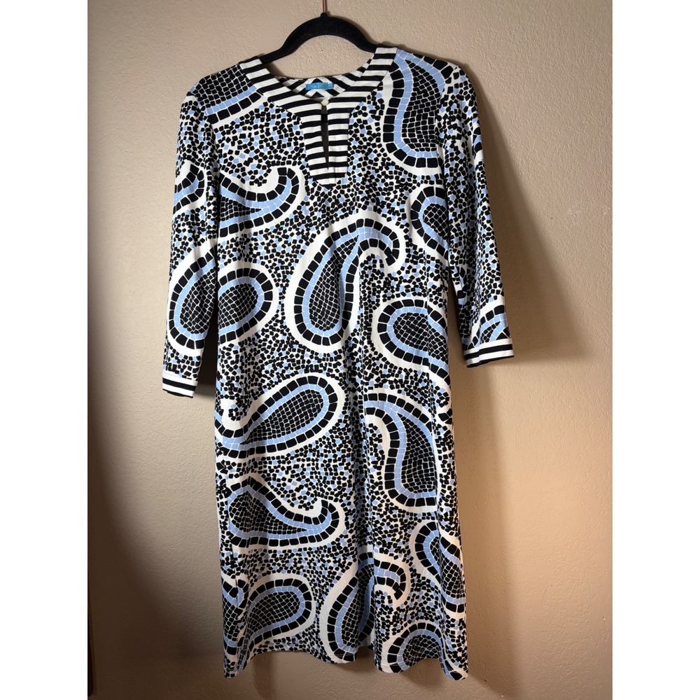 J.McLaughlin Catalina Cloth Shift Dress Geometric Mosaic Print 3/4 Sleeve M